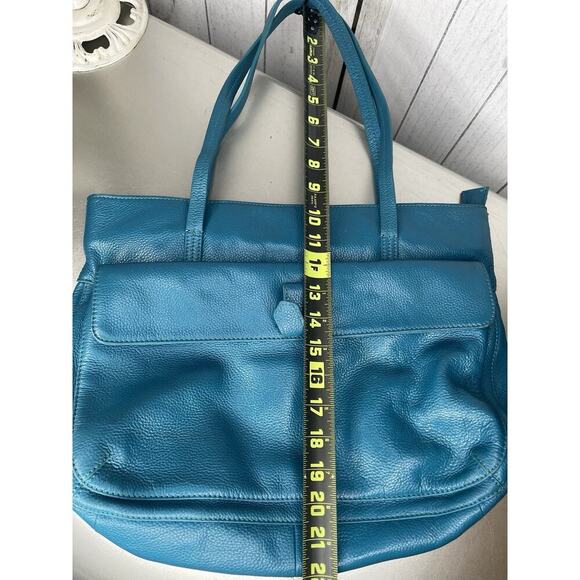 Zenith Genuine Pebbled Leather Tote Handbag Shoulder Bag Green Blue - Picture 7 of 8